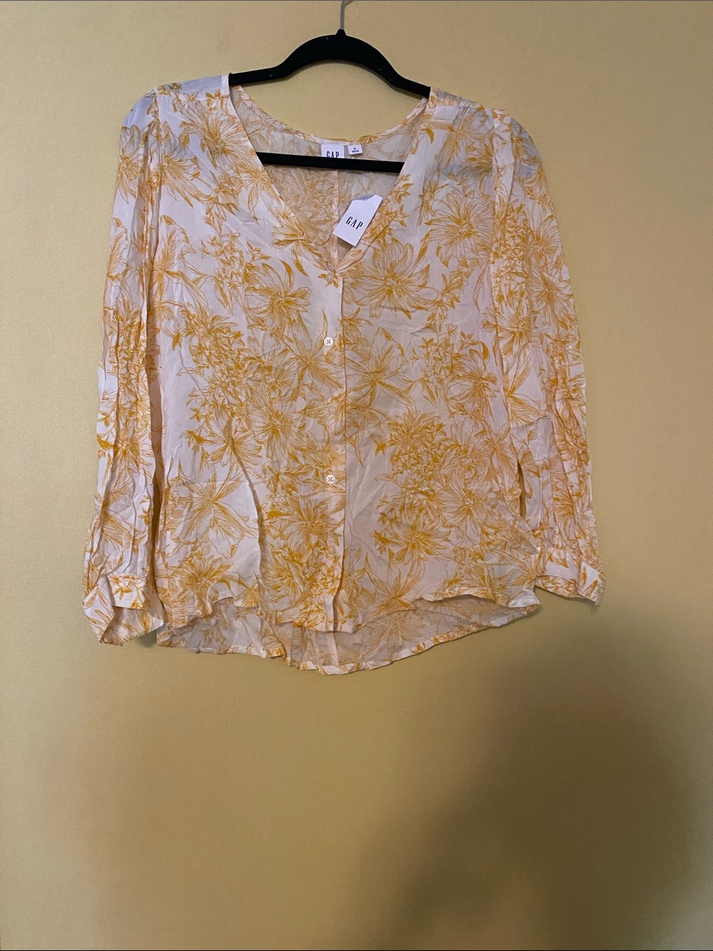 GAP Factory White and Yellow Floral V-Neck Button Blouse